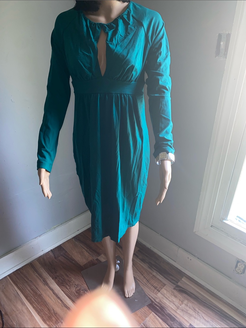 Susana Monaco Teal Long-Sleeve Keyhole Empire-Waist Dress